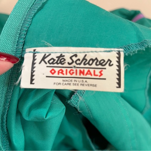 Vintage Cottagecore Full Skirt Ribbon detail green teal Party Dress Country Sm - Picture 5 of 17